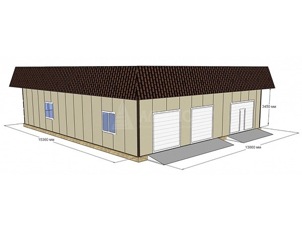 3D визуализация Гараж из сэндвич-панелей - фото 1